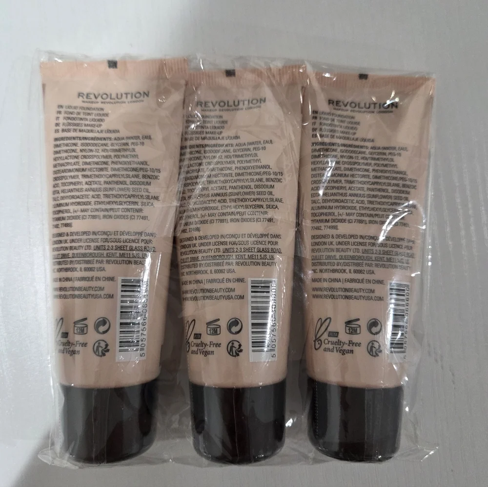 3 Units-Revolution Matte Base Foundation F4 Beige - Full Coverage Pore Blurring